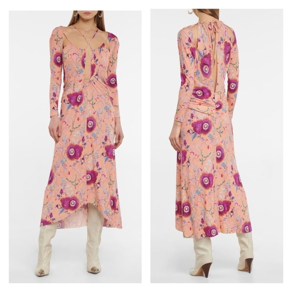 ISABEL MARANT Jadessi Dress Peach Floral FR 40 US 8 Cut Out Midi Halter Boho NWT - Picture 3 of 14